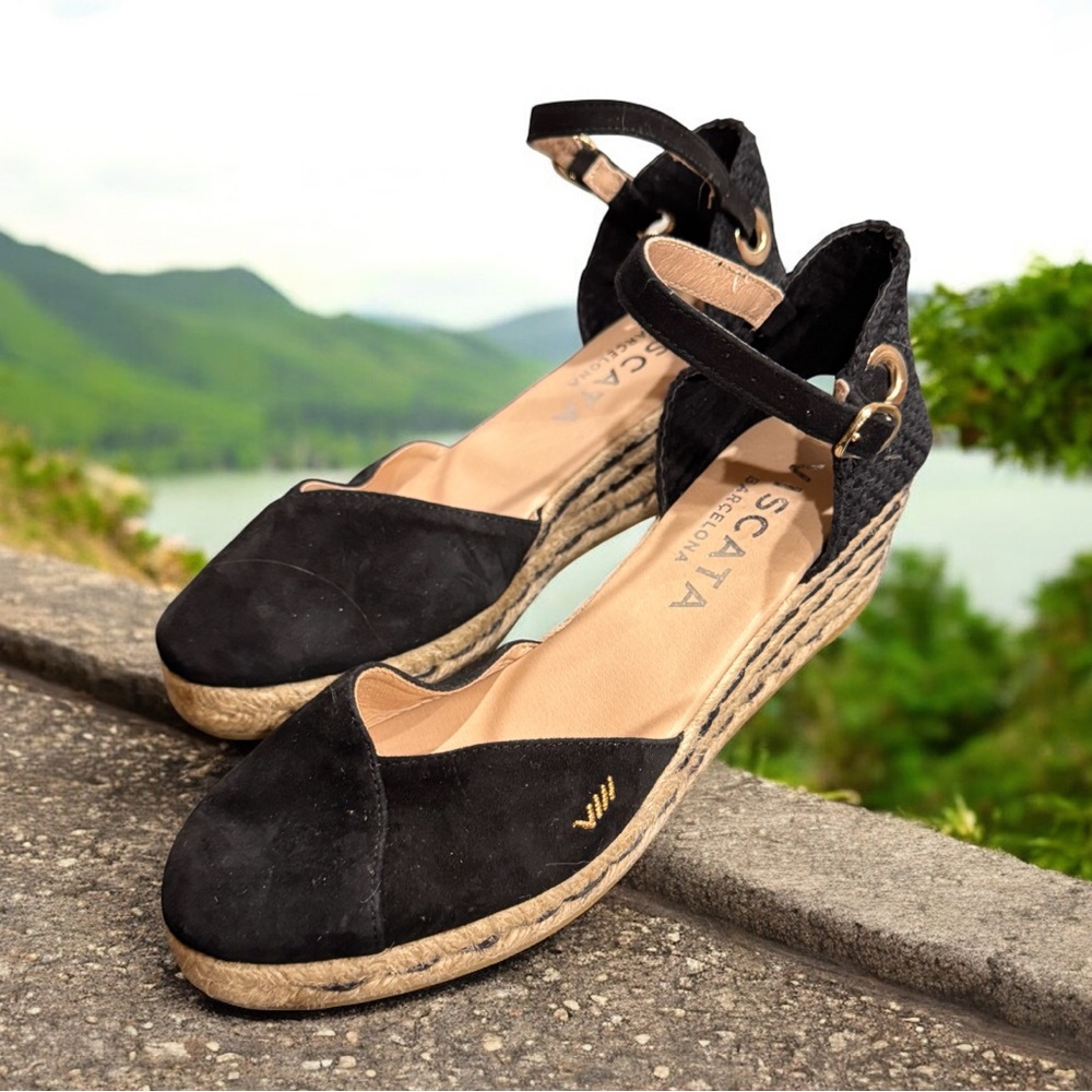Viscata Espadrille Wedge Sandals in Black EU 39 made in Spain